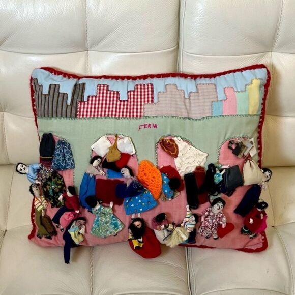 Vintage Other - Vintage Peruvian Arpillera Feria 3D Folk Art Handmade Tapestry Pillow Crochet